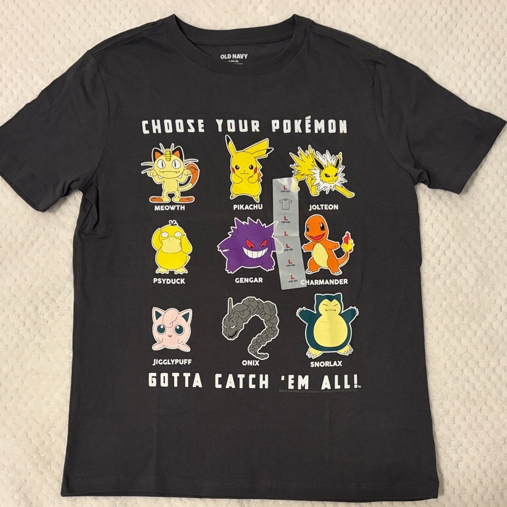 Old Navy Kids' Pokémon Graphic Tee with Multiple Characters Size 10-12 Dark Gray